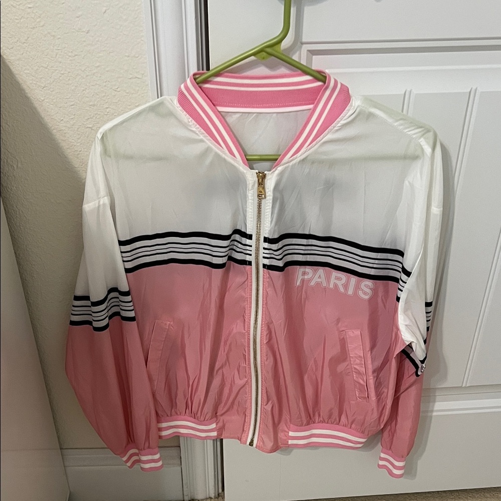 Pink and White Paris Bomber Jacket